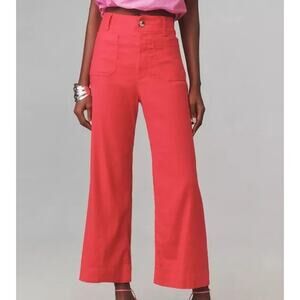Anthropologie The Colette Cropped Wide-Leg Pants Linen Edition- Pink